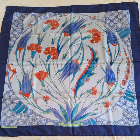 HERMES Ottomane Ceramique Blue Red 90 cm Silk Square Scarf w/ Box RARE - Picture 3 of 16